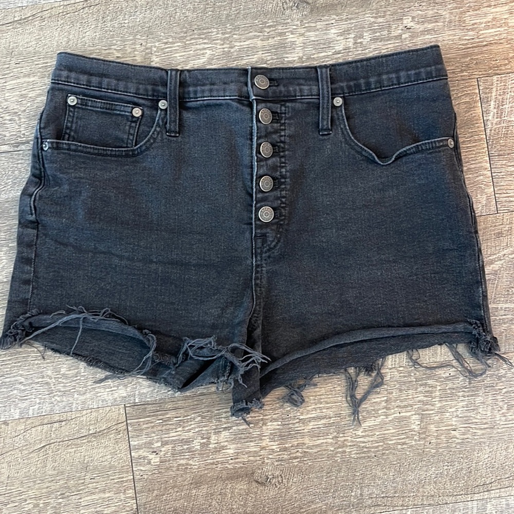 madewell black denim high waisted shorts